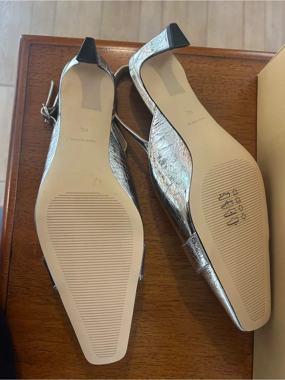Michael Kors Silver Metallic Slingback Mules with Buckle
